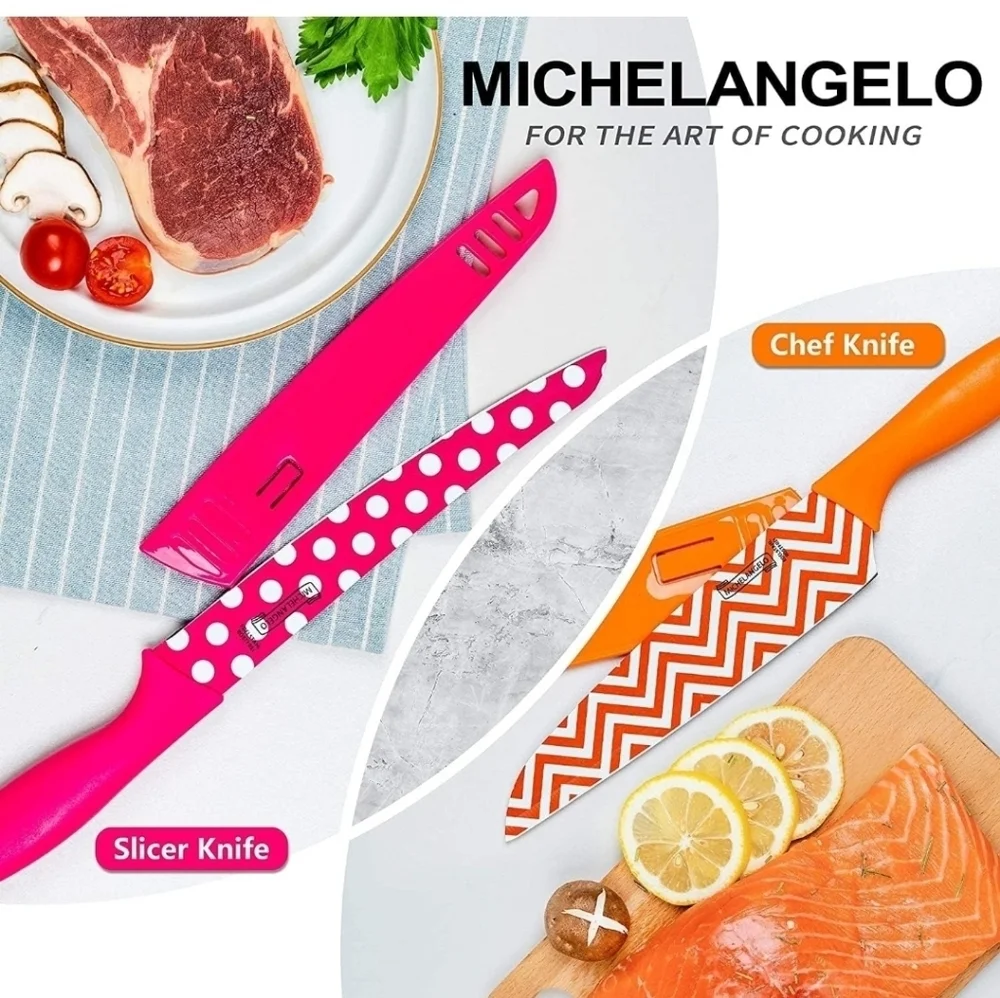 ▪️MICHELANGELO Kitchen Knife Set, 10 Piece Nonstick Colored Coating sharp knives